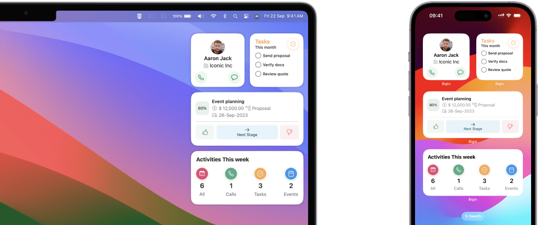 Lock screen widgets in iOS - Bigin by Zoho CRM