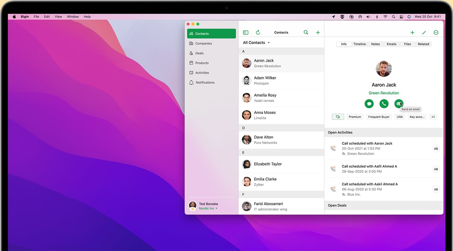 Tooltips for macOS - Bigin by Zoho CRM